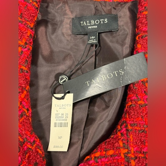Talbots Size 14P Red Tweed Wool Blend Blazer Double Breasted Classic Career NWT - Picture 6 of 7